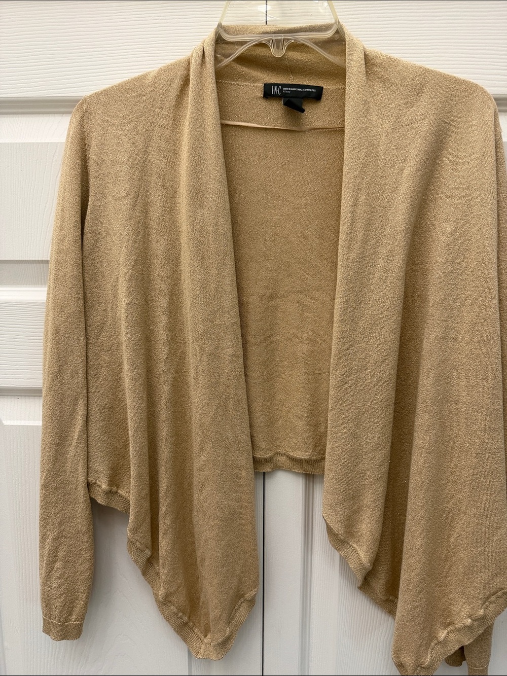 INC International Concepts Tan Open-Front Draped Cardigan